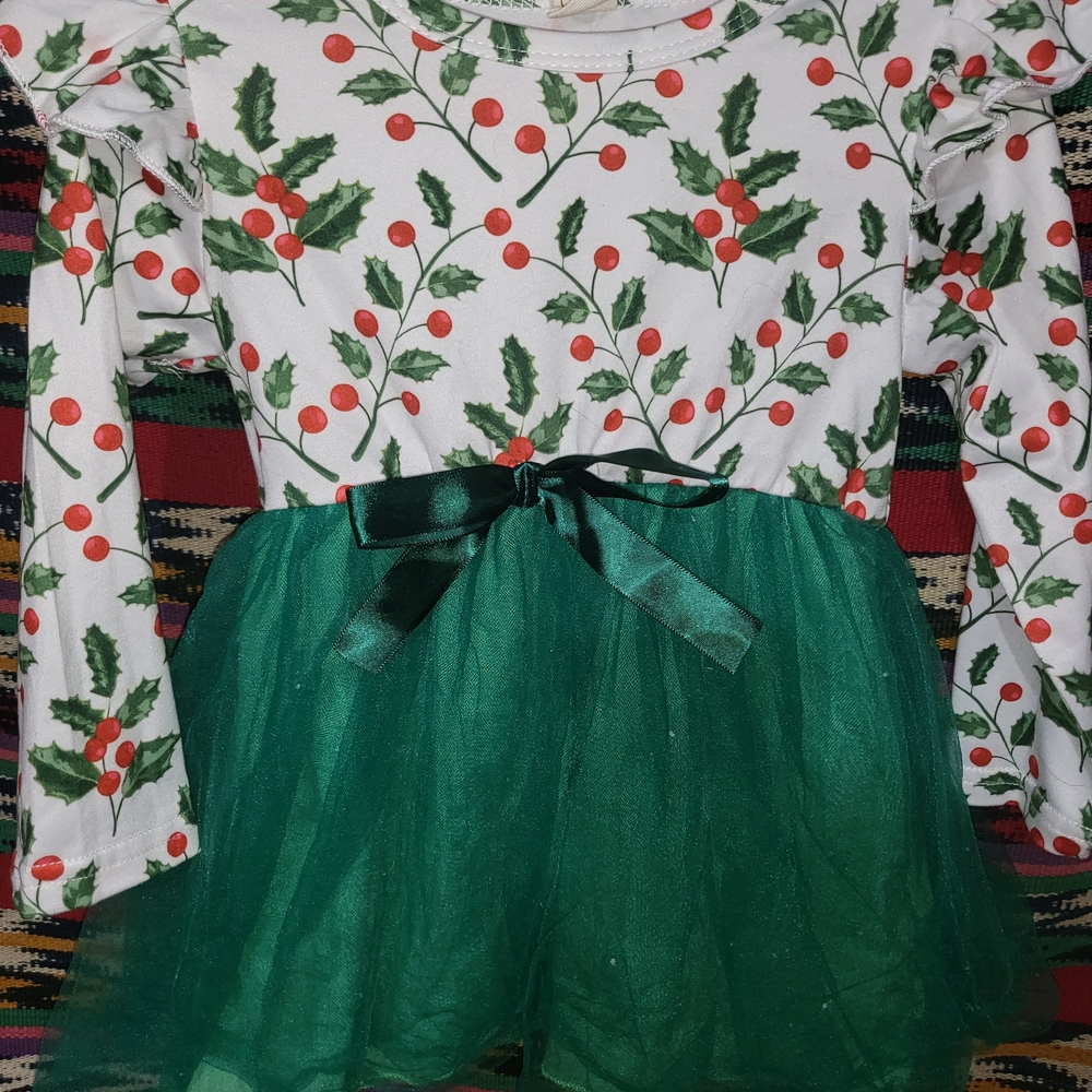 Festive Holly Kids Holiday Dress